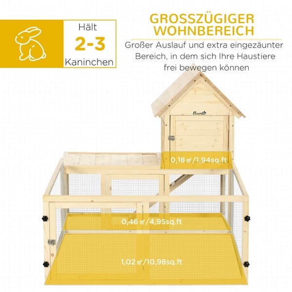 Rootz Large Rabbit Hutch - Dvärgkaninhölje - Marsvinsbur - Massiv gran - Låsbara dörrar - 151,5 cm x 106 cm x 97 cm