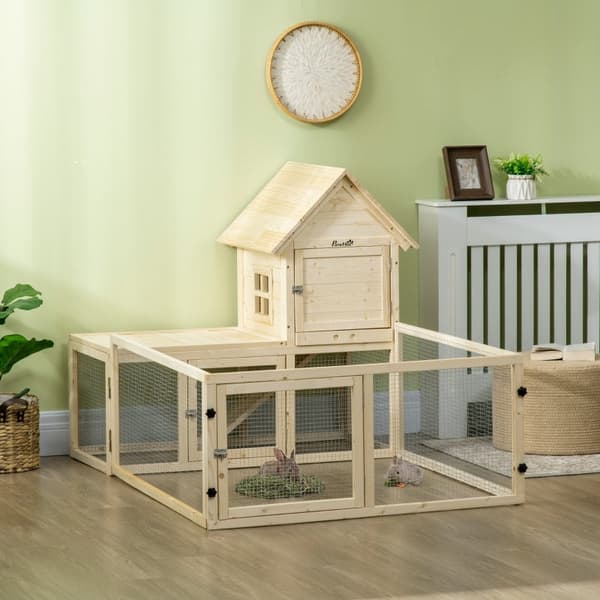Rootz Large Rabbit Hutch - Dvärgkaninhölje - Marsvinsbur - Massiv gran - Låsbara dörrar - 151,5 cm x 106 cm x 97 cm