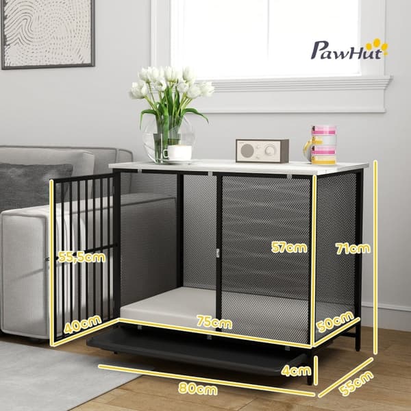 Rootz Dog Crate - Pet Kennel - Valp Inhägnad - Bekväm matta - Låsbar dörr - Stålgaller - Lätt att rengöra bricka - Grå+svart - 80cm x 55cm x 71cm