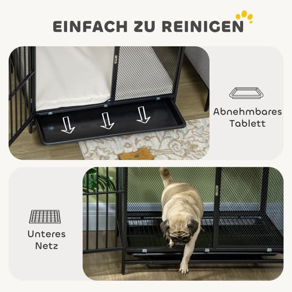 Rootz Dog Crate - Pet Kennel - Valp Inhägnad - Bekväm matta - Låsbar dörr - Stålgaller - Lätt att rengöra bricka - Grå+svart - 80cm x 55cm x 71cm