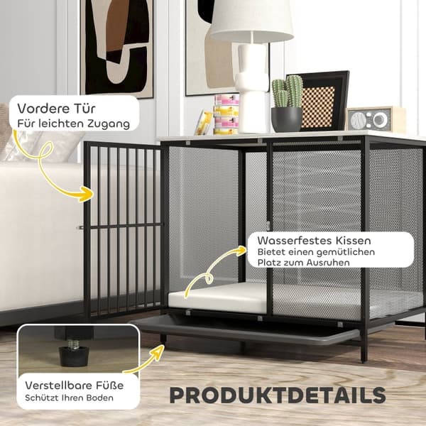 Rootz Dog Crate - Pet Kennel - Valp Inhägnad - Bekväm matta - Låsbar dörr - Stålgaller - Lätt att rengöra bricka - Grå+svart - 80cm x 55cm x 71cm