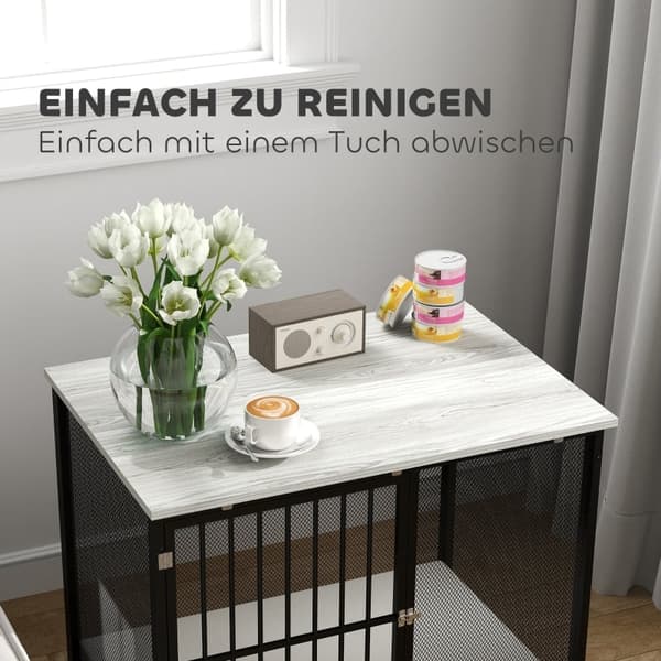 Rootz Dog Crate - Pet Kennel - Valp Inhägnad - Bekväm matta - Låsbar dörr - Stålgaller - Lätt att rengöra bricka - Grå+svart - 80cm x 55cm x 71cm
