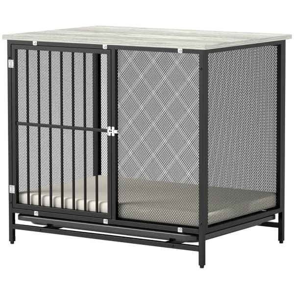Rootz Dog Crate - Pet Kennel - Valp Inhägnad - Bekväm matta - Låsbar dörr - Stålgaller - Lätt att rengöra bricka - Grå+svart - 80cm x 55cm x 71cm