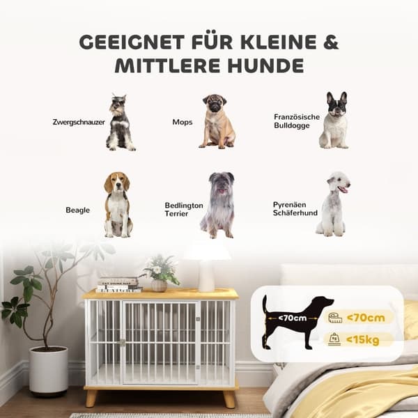 Rootzin koiran häkki - Lemmikkieläintalo - Puinen kennel - Pehmustettu sänky - Keskikokoiset koirat - Teräsrakenne - 86 cm x 60 cm x 70 cm