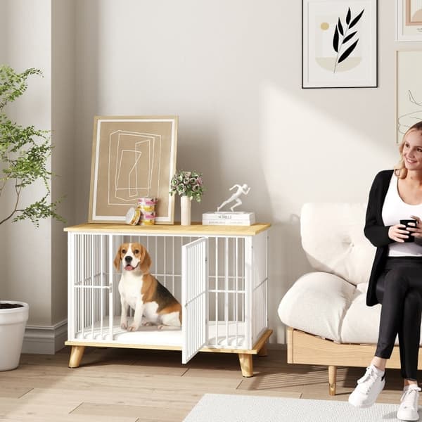 Rootzin koiran häkki - Lemmikkieläintalo - Puinen kennel - Pehmustettu sänky - Keskikokoiset koirat - Teräsrakenne - 86 cm x 60 cm x 70 cm