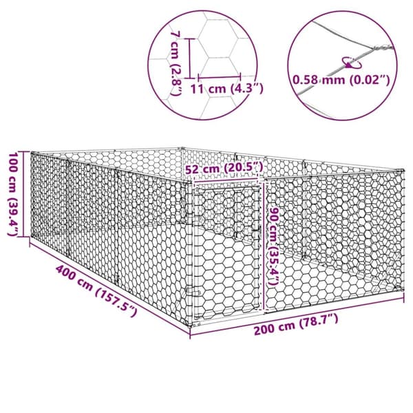 vidaXL udendørs hundegård med dør 2x4x1 m galvaniseret stål