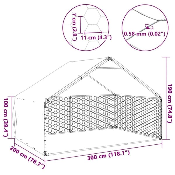vidaXL udendørs hundegård med overdækning 3x2x1,9 m galvaniseret stål
