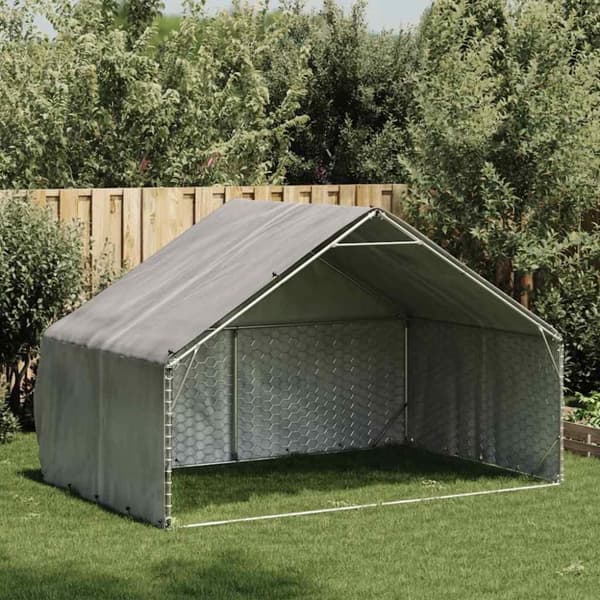 vidaXL Hundkoja utomhus med lock 3x2x1,9 m galvaniserat stål