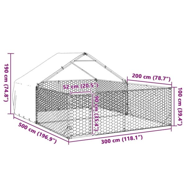 vidaXL Utendørs hundekennel med løpegård 5x3x1,9 m galvanisert stål
