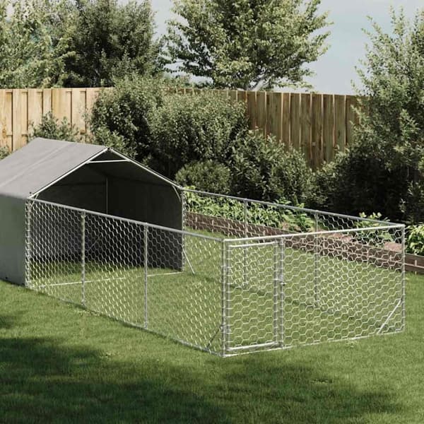 vidaXL Utendørs hundekennel med løpegård 6x2x1,5 m galvanisert stål
