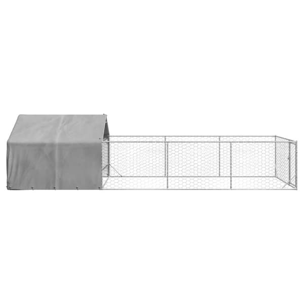 vidaXL Udendørs hundegård med løbegård 7x2x1,5 m Galvaniseret stål