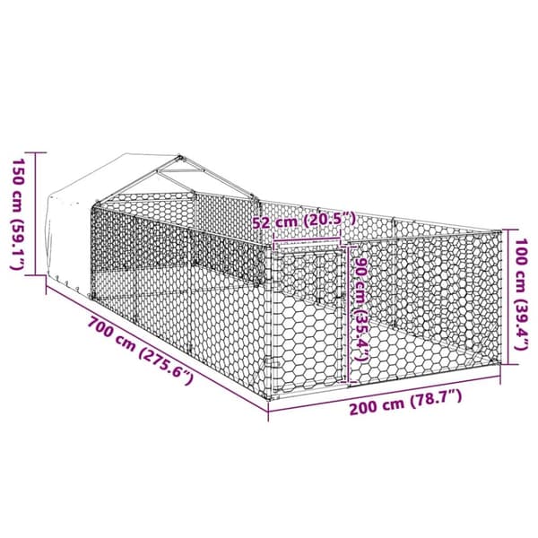 vidaXL Udendørs hundegård med løbegård 7x2x1,5 m Galvaniseret stål