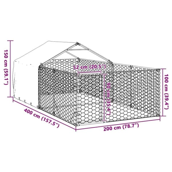 vidaXL Udendørs hundegård med løbegård 4x2x1,5 m Galvaniseret stål