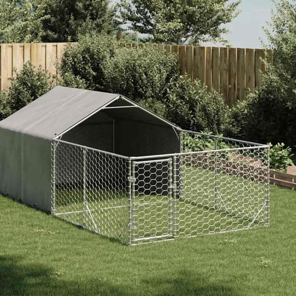 vidaXL Udendørs hundegård med løbegård 4x2x1,5 m Galvaniseret stål