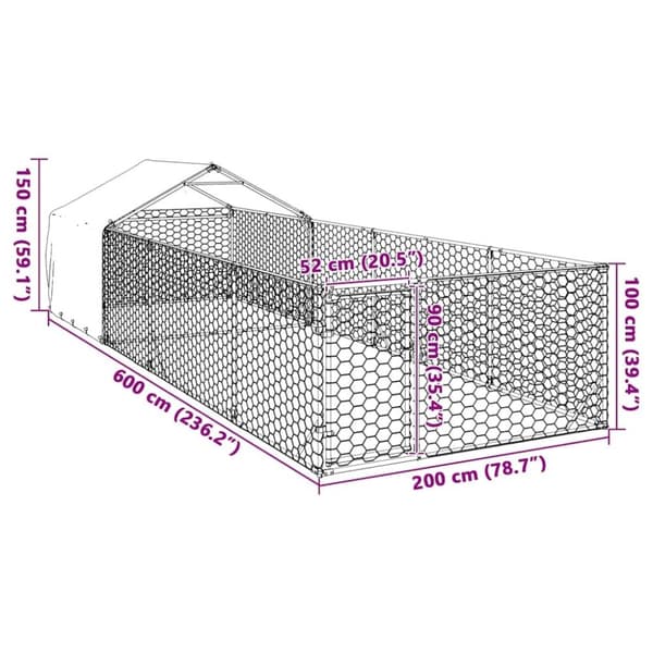 vidaXL Udendørs hundegård med løbegård 6x2x1,5 m Galvaniseret stål