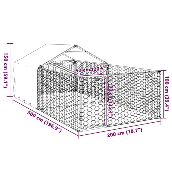 vidaXL Udendørs hundegård med løbegård 5x2x1,5 m Galvaniseret stål