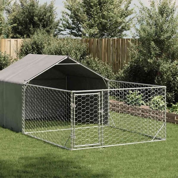 vidaXL Udendørs hundegård med løbegård 5x2x1,5 m Galvaniseret stål