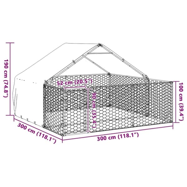 vidaXL ulkokoirakennel juoksun kanssa 3x3x1,9 m galvanoitu teräs