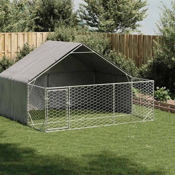 vidaXL ulkokoirakennel juoksun kanssa 3x3x1,9 m galvanoitu teräs