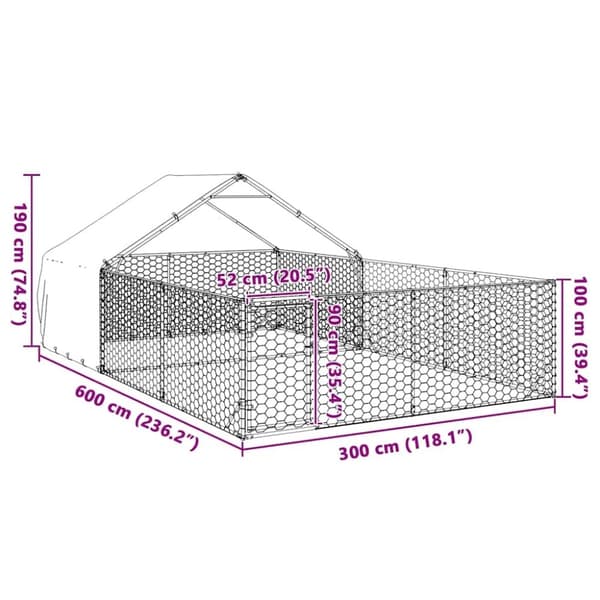 vidaXL Udendørs hundegård med løbegård 6x3x1,9 m Galvaniseret stål