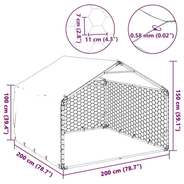 vidaXL udendørs hundegård med overdækning 2x2x1,5 m galvaniseret stål