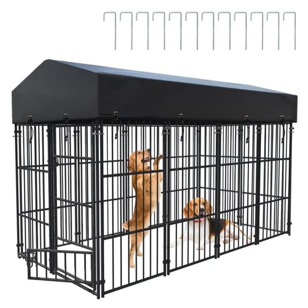 Heavy Duty Hundehus, Metaljern Konstruktion, Vandtæt Dække,Sort, L