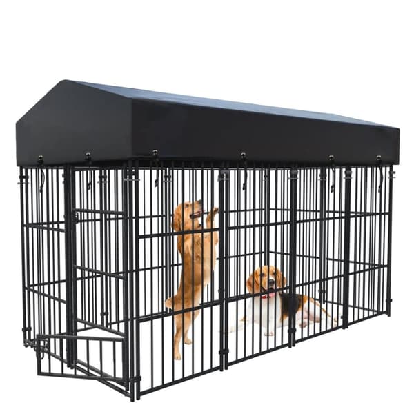 Heavy Duty Hundehus, Metaljern Konstruktion, Vandtæt Dække,Sort, L