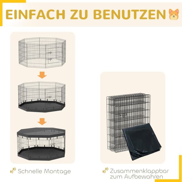 Rootz Puppy Run - Koiran kotelo - Pet Playpen - Vedenpitävä pohjakello - Ø159cm x 76cm - 8 paneelia - verkko- ja tarpauliinikatto