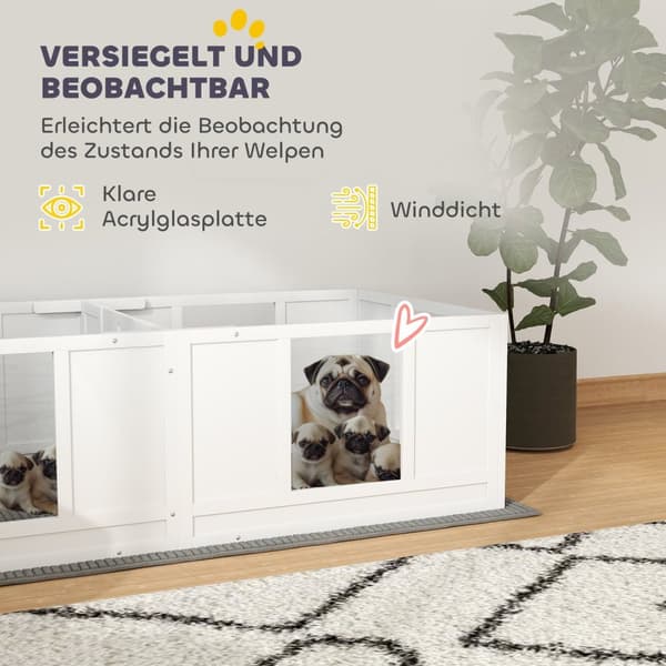 Rootz Puppy Crate til hunde - Whelping Box - Dog Playpen - Safe Refuge - 164L x 80W x 48H cm