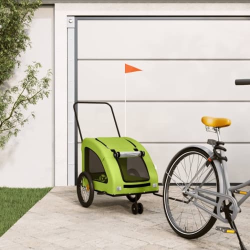 Cykelvagn för djur grön oxfordtyg och järn