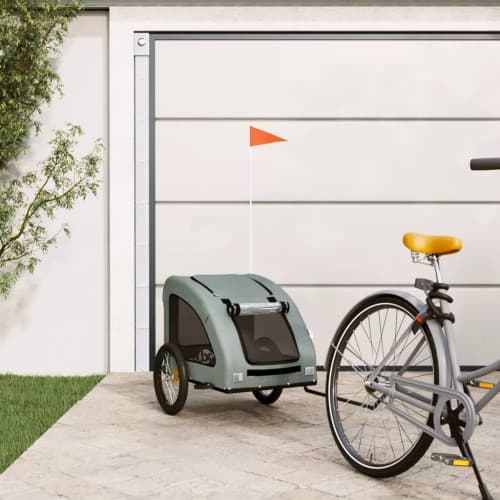 Cykelvagn för djur grå oxfordtyg och järn