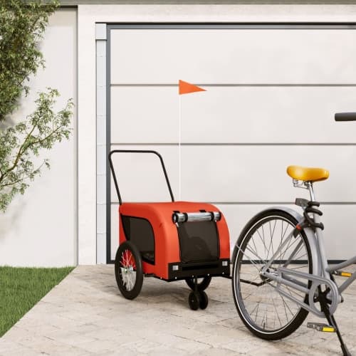 Cykelvagn för djur orange och svart oxfordtyg och järn
