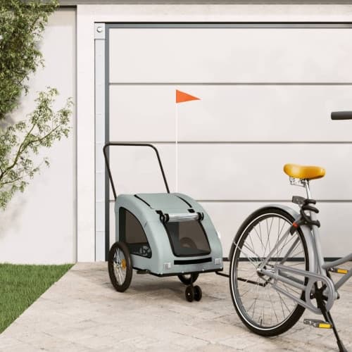 Cykelvagn för djur grå oxfordtyg och järn
