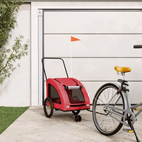 Cykelvagn för djur röd oxfordtyg och järn