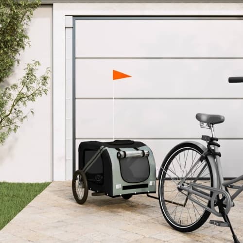 Cykelvagn för djur svart och grå oxfordtyg och järn