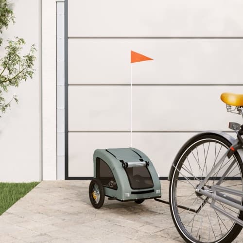 Cykelvagn för djur grå oxfordtyg och järn