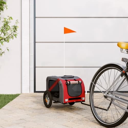 Cykelvagn för djur röd och grå oxfordtyg och järn