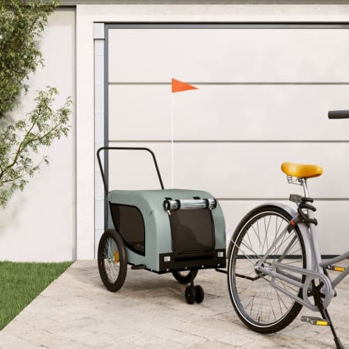 Cykelvagn för djur grå och svart oxfordtyg och järn