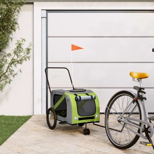 Cykelvagn för djur grön och grå oxfordtyg och järn