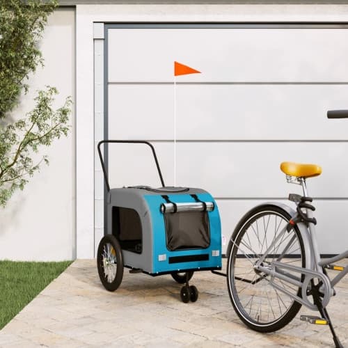 Cykelvagn för djur blå och grå oxfordtyg och järn