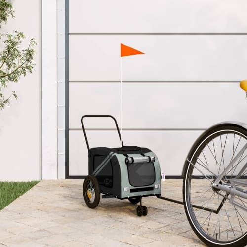 Cykelvagn för djur grå och svart oxfordtyg och järn