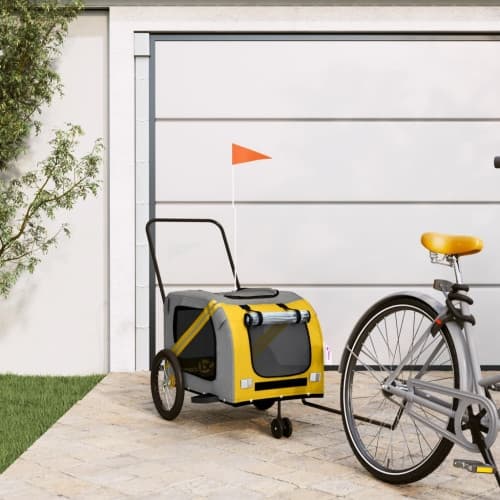 Cykelvagn för djur gul och grå oxfordtyg och järn