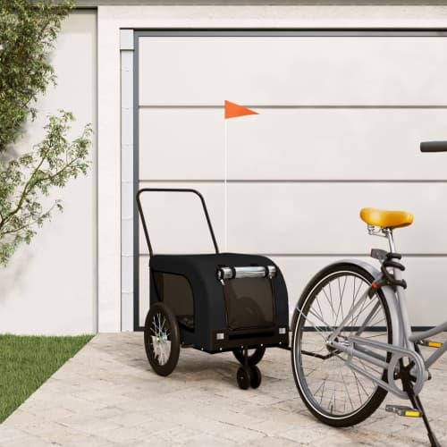 Cykelvagn för djur svart oxfordtyg och järn