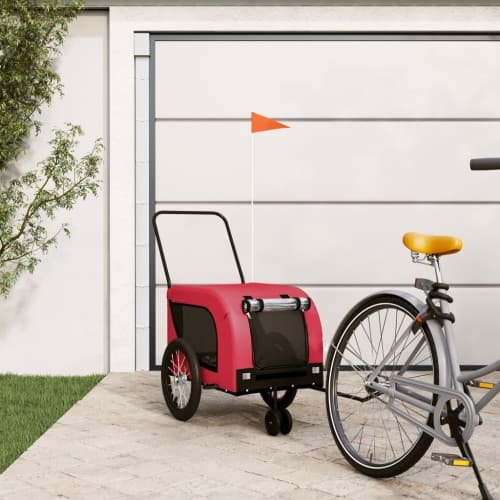 Cykelvagn för djur röd och svart oxfordtyg och järn