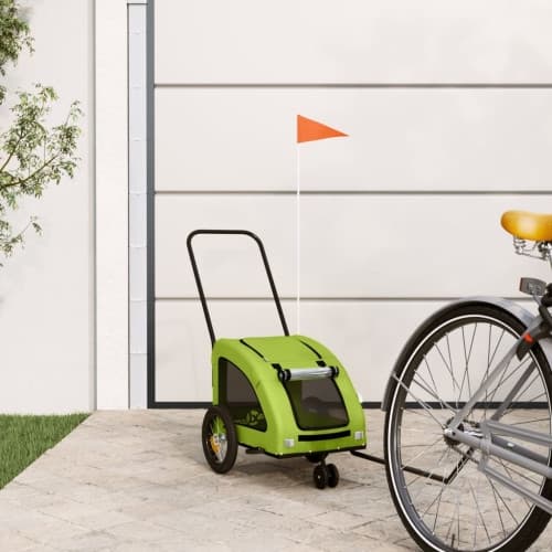 Cykelvagn för djur grön oxfordtyg och järn