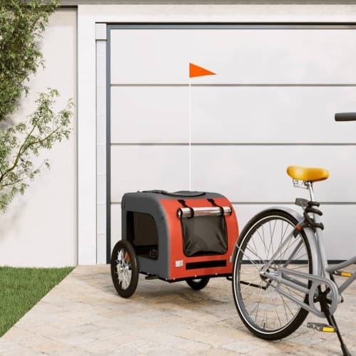 Cykelvagn för djur orange och grå oxfordtyg och järn