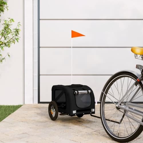 Cykelvagn för djur svart oxfordtyg och järn