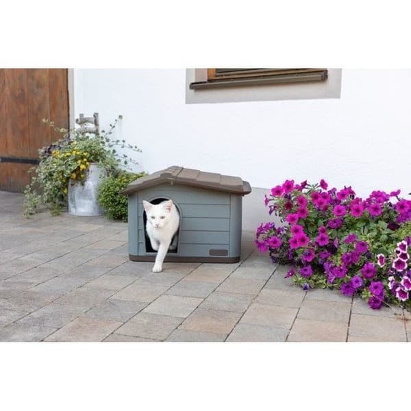 KERBL Utomhus plast kennel för katter eller hundar Storlek M - 75 x 59 x 55 cm - Grå och brun -