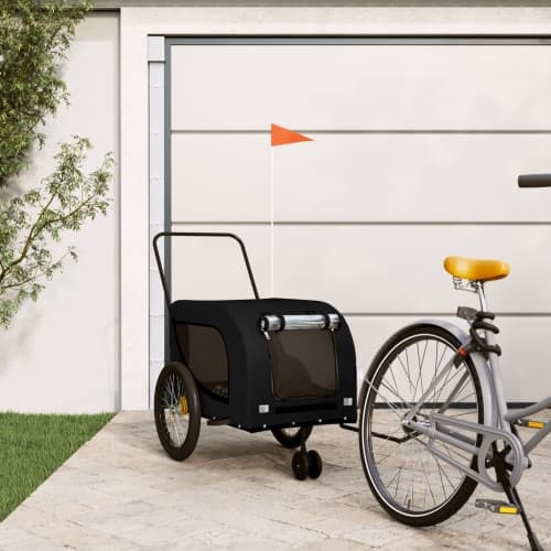 Cykelvagn för djur svart oxfordtyg och järn