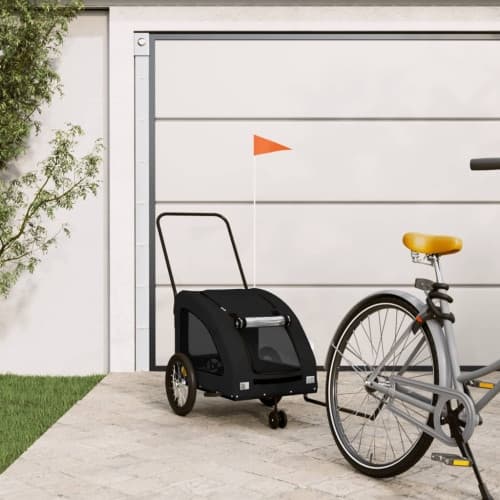 Cykelvagn för djur svart oxfordtyg och järn